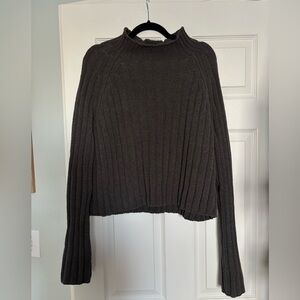 Ribbed Mock Neck Women's Sweater Dark Green